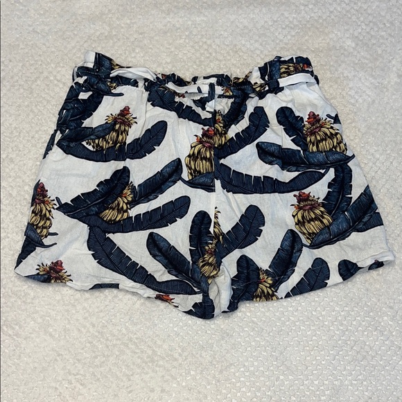 Desmond & Dempsey H&M Women Shorts Linen Blend Tropical Print Blue White Size 10 - Picture 8 of 9